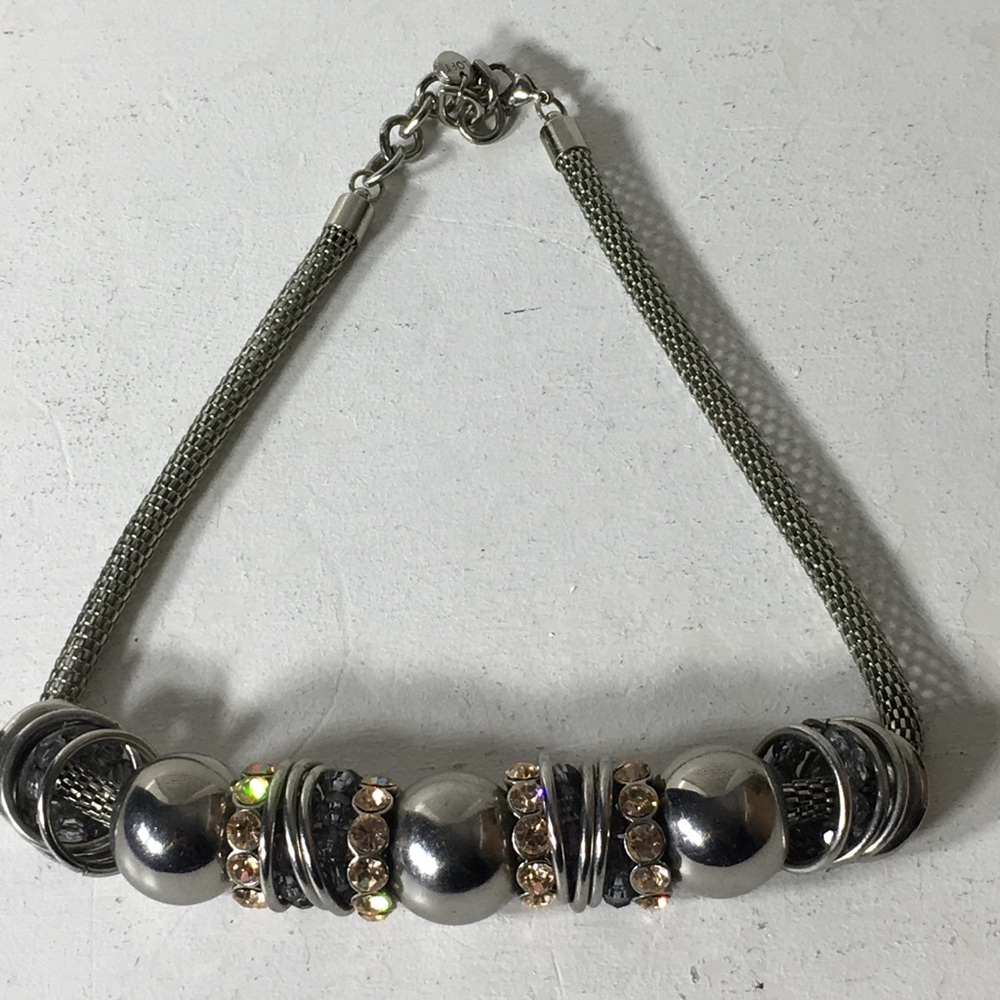 Ann Taylor LOFT Bead Faux Stones Mesh Necklace